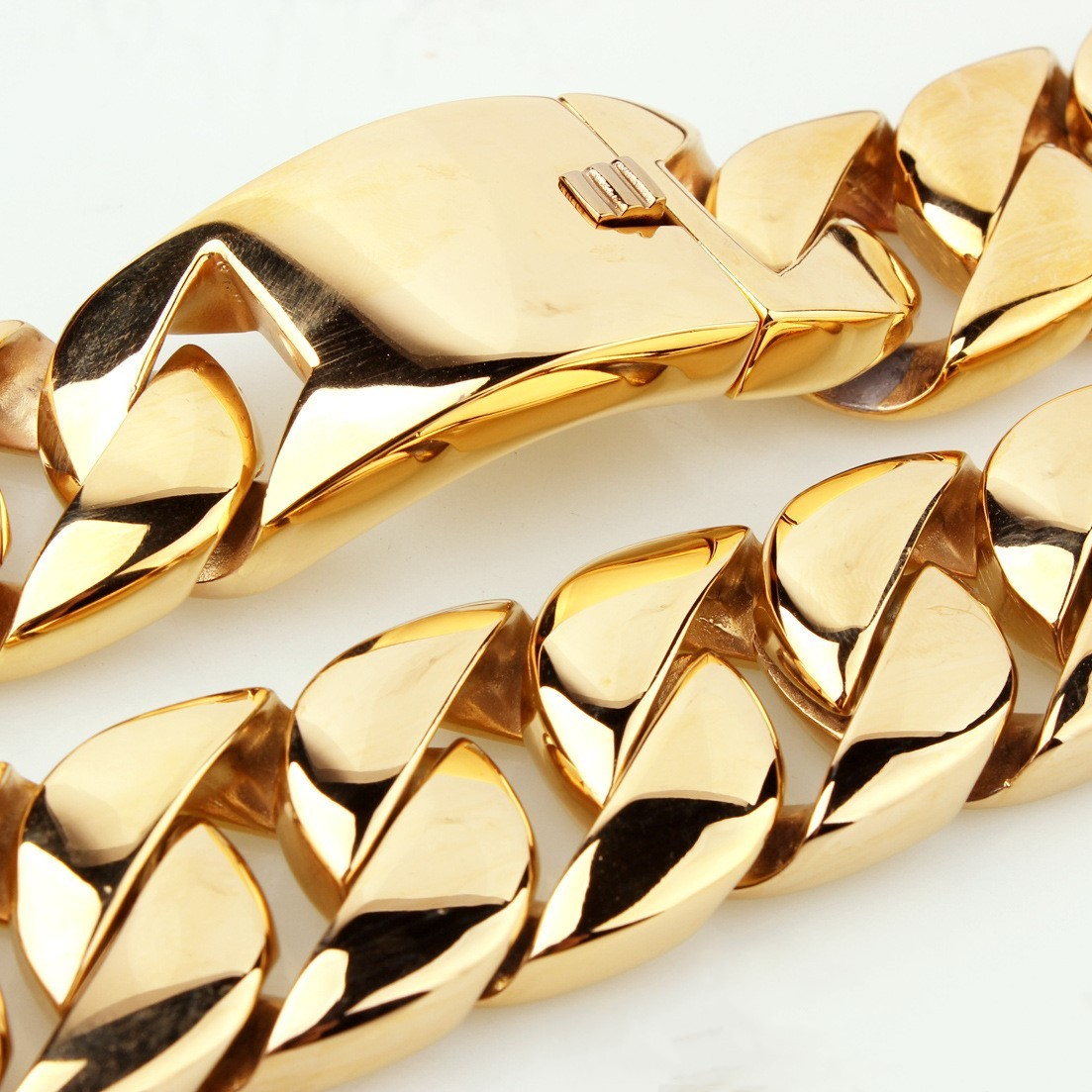 Stylish gold-tone titanium necklace for men with a modern link design and secure clasp
