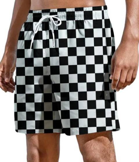 Stylish 3Sixty5 Black and White Checkered Swim Shorts, trendy summer swimwear for men