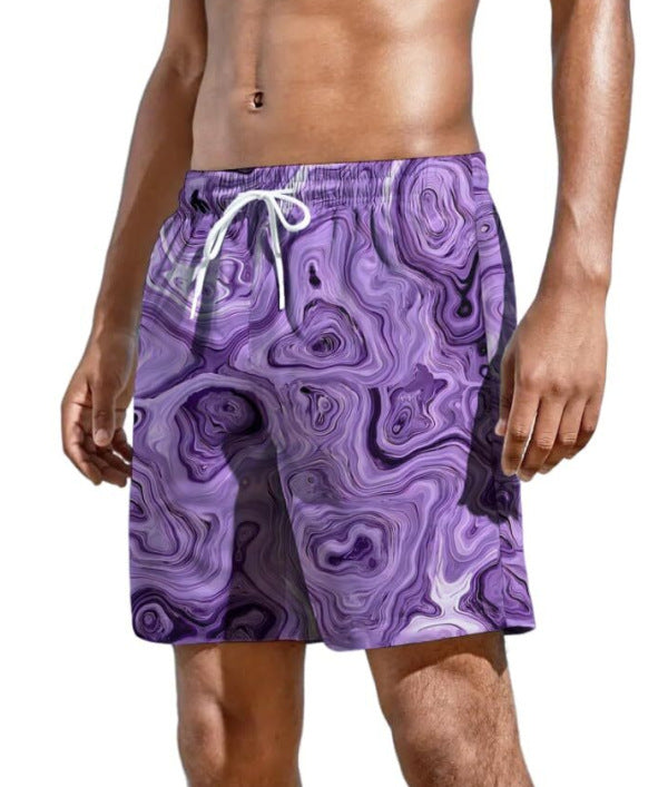 Stylish 3Sixty5 trendy summer swimwear for men with a purple marble pattern