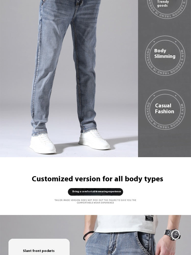 Stylish 3Sixty5 straight-leg denim pants men in blue with slant front pockets for a casual look