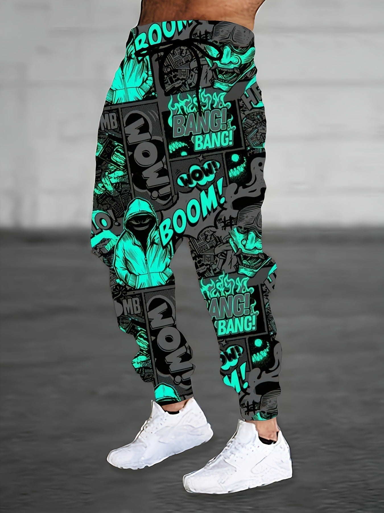Vibrant print men's sweatpants featuring bold graphic designs and a comfortable fit for casual wear