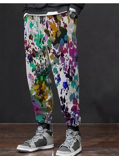 Vibrant print men's sweatpants featuring a colorful abstract design for stylish casual wear