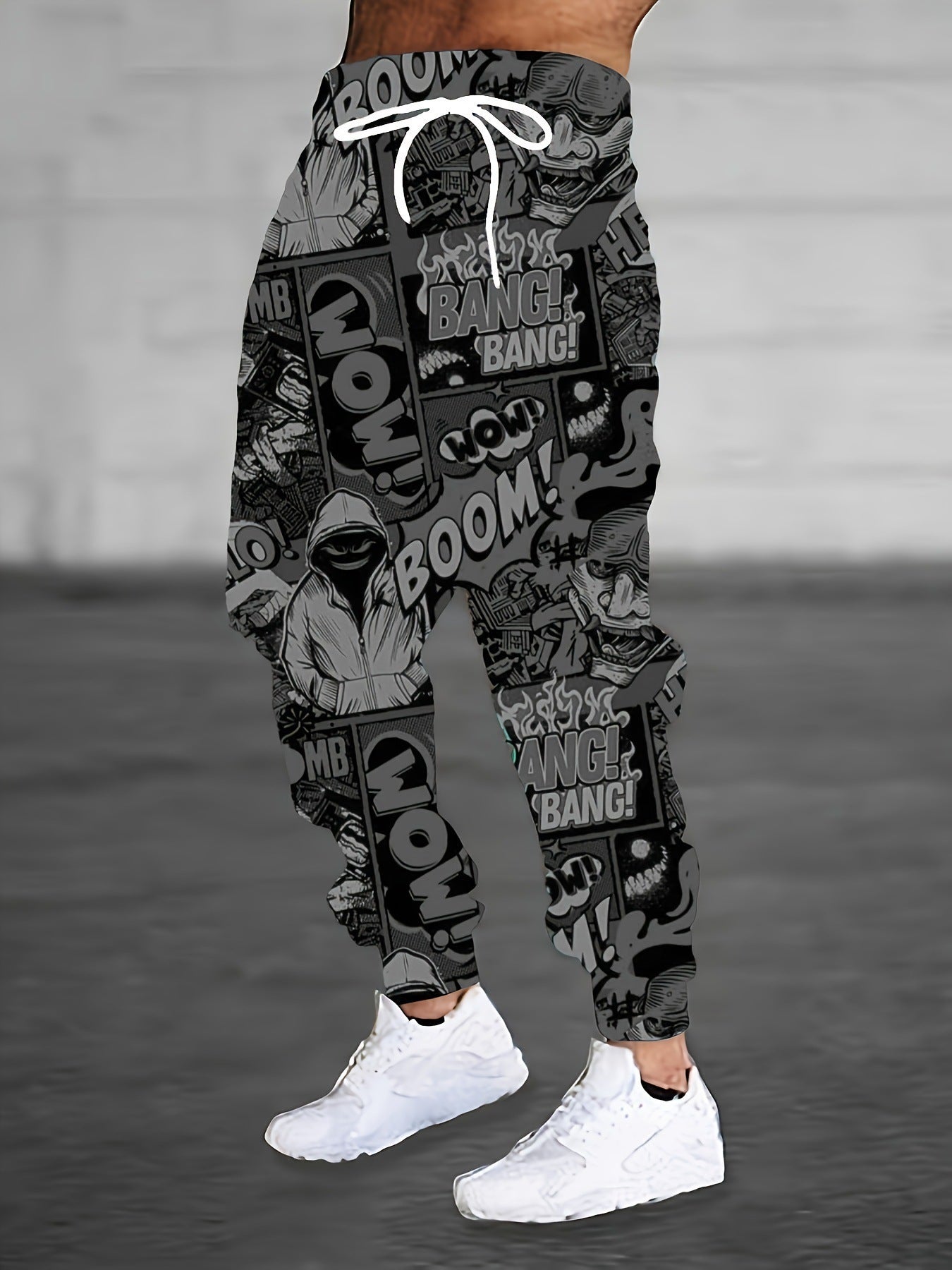 Vibrant print men's sweatpants with comic-style graphics and comfortable fit