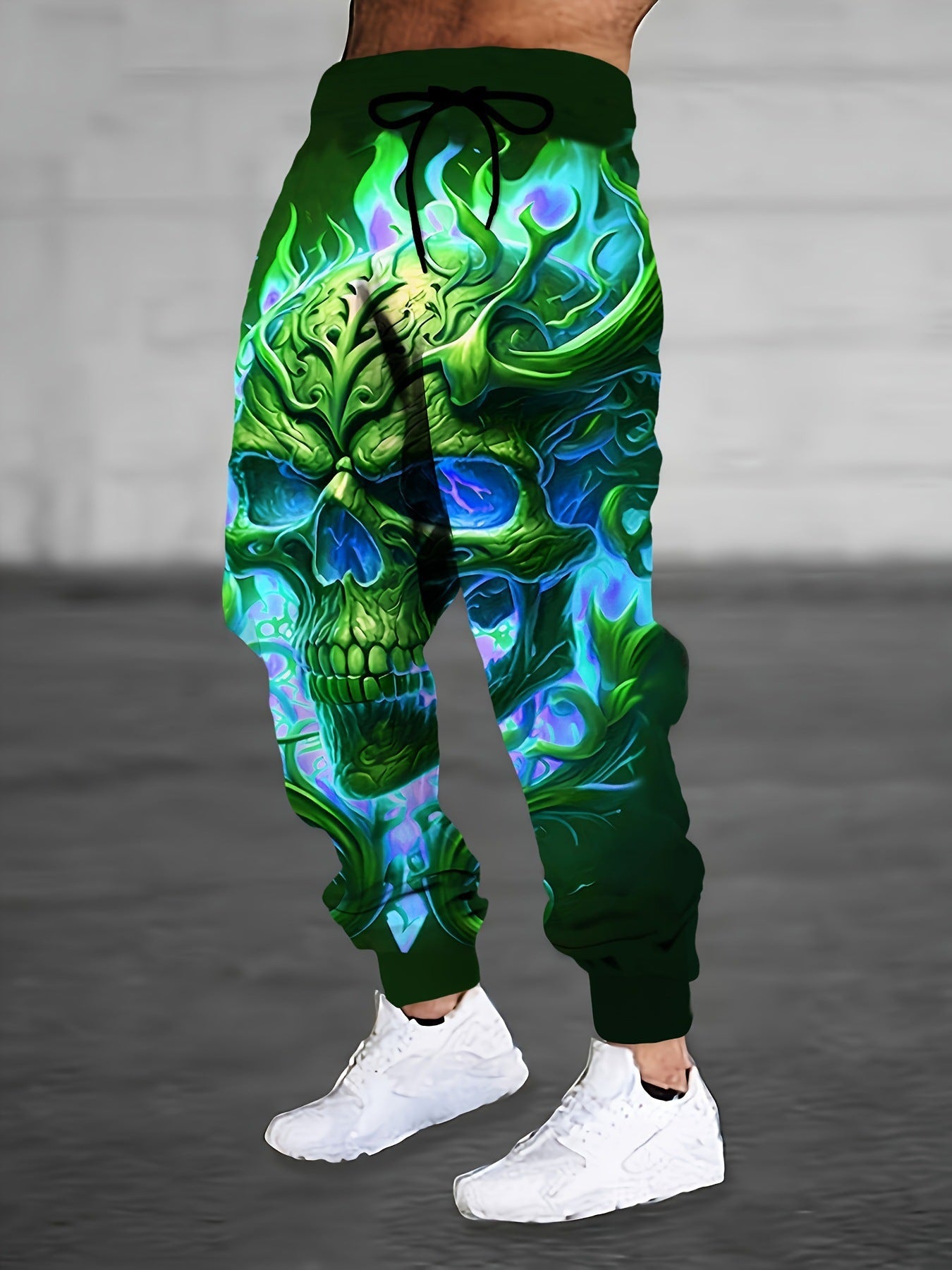 Vibrant print men's sweatpants featuring a colorful skull design for stylish casual wear
