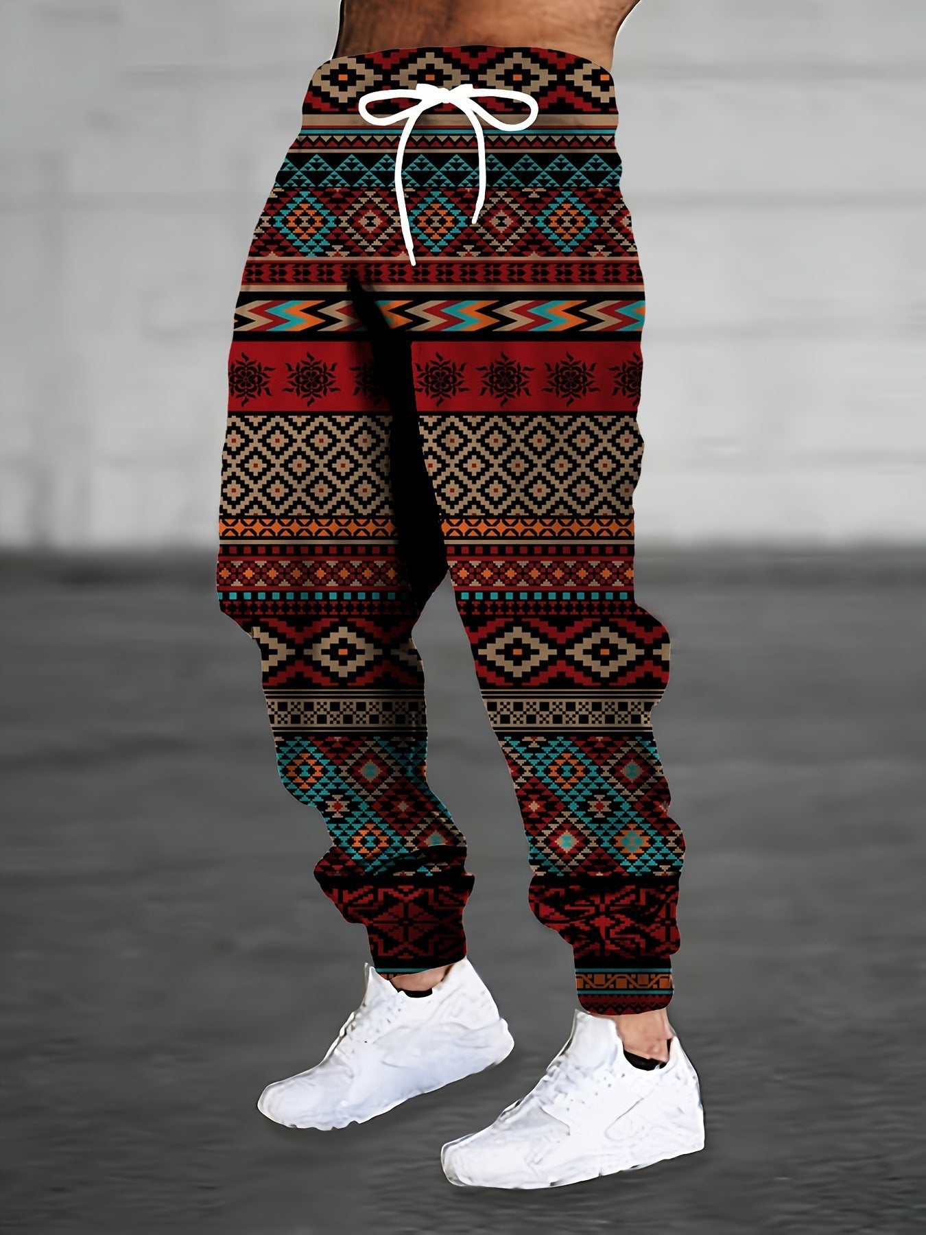 Vibrant print men's sweatpants with bold patterns and comfortable fit, perfect for casual wear