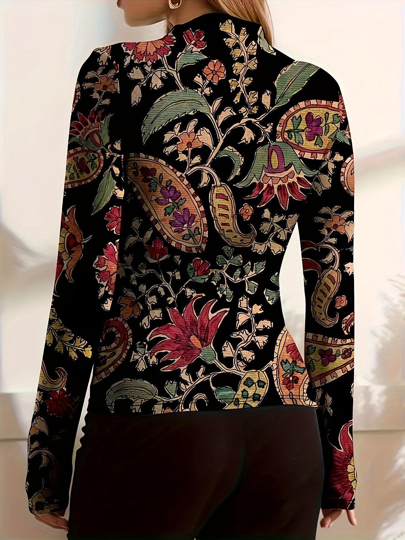 Stylish 3Sixty5 western-inspired plus size top with colorful floral patterns and long sleeves