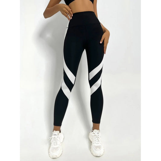 Stylish 3Sixty5 women's black fitness leggings with white chevron stripes for active wear