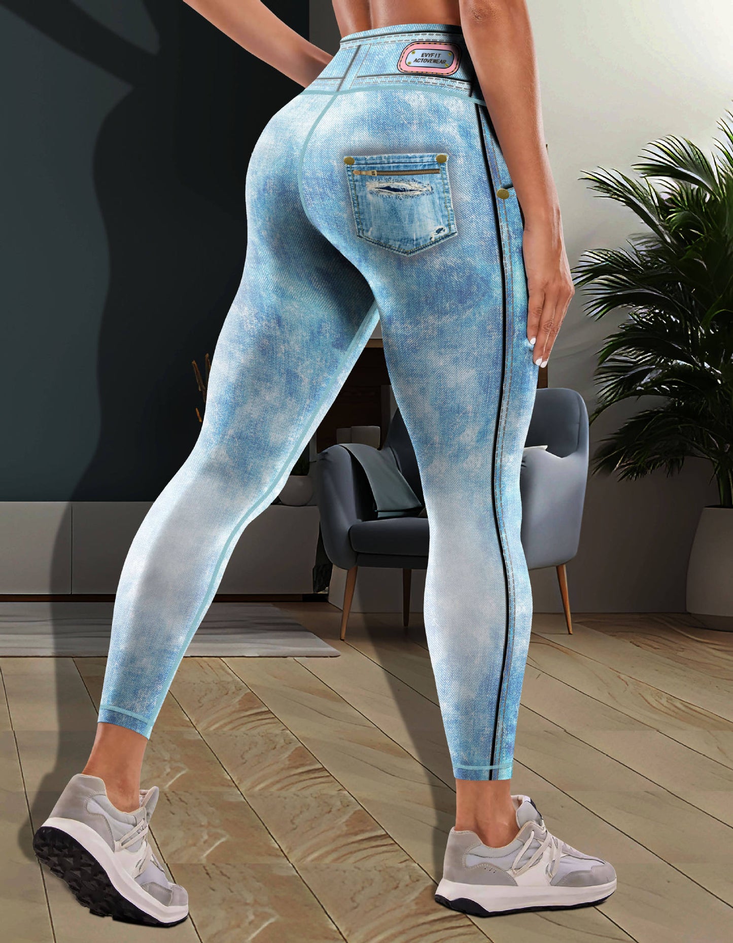 Stylish 3Sixty5 women's denim yoga pants with a flattering fit and trendy design